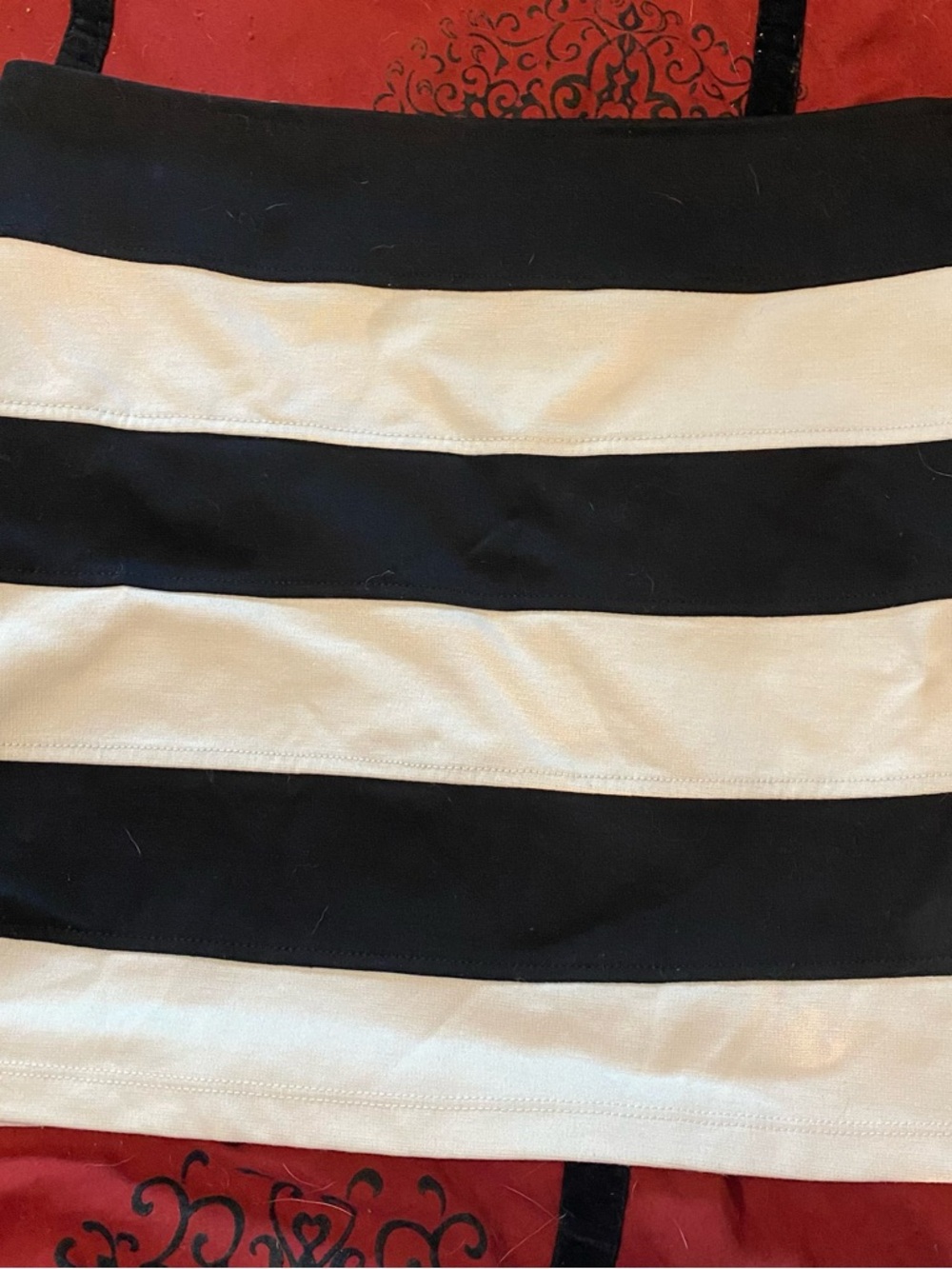 Black and White Striped Mini Skirt
